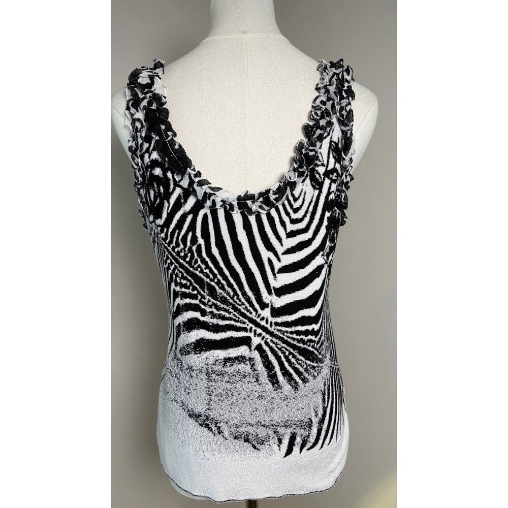 Class Roberto Cavalli Zebra Print Knit Tank Top Ruffle Neck Italy IT 46 US 12 Y2 - Picture 3 of 16